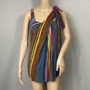 Nicole Miller Silk Blend Striped Tie Tank Top Women's Size P